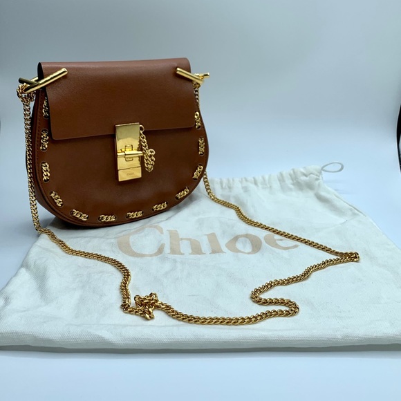 Chloe Handbags - Chole mini Drew Leather Saddle Bag with chain
